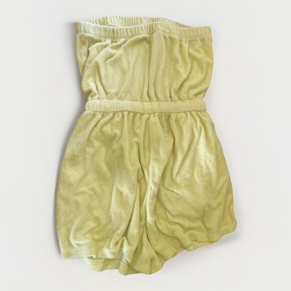 Forever 21 Terry Cloth Jumper Size M Yellow Strapless‎ Summer Beach Pool Travel - Picture 2 of 4